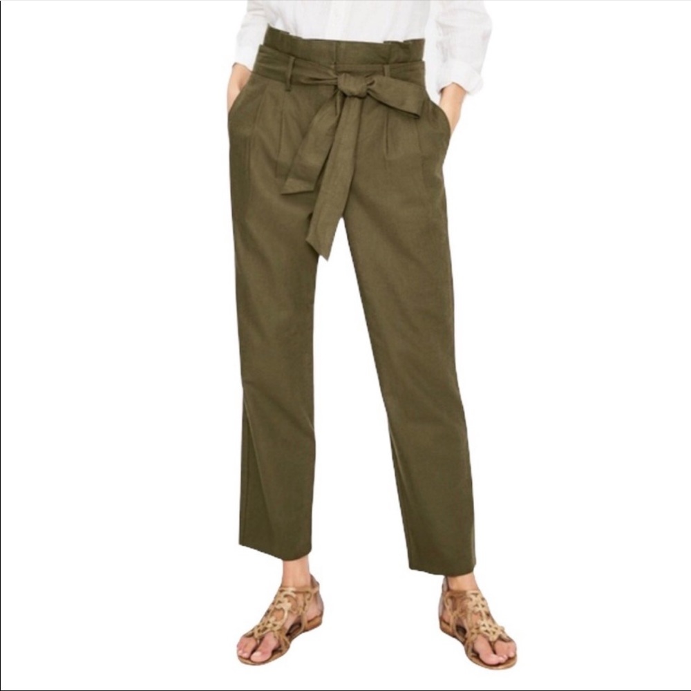 Boden High Waisted St Ives Paperbag Belted Waist Linen Ankle Lightweight Pants
